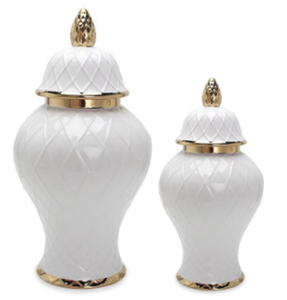 Jarrones de porcelana modernos y de lujo para decoración del hogar, jarrones de suelo <span class=keywords><strong>blanco</strong></span> y dorado acanalado de cerámica, tarros de jengibre - Product Image 5