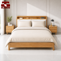 Cadre de lit double moderne en bois avec tête de lit rembourrée et rangement, et lattes en pin silencieuses pour chambre à coucher