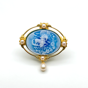 Broche colgante de artemisa camafeo de ágata tallada mitológica <span class=keywords><strong>griega</strong></span> victoriana antigua con perla fresca colgante - Product Image 1
