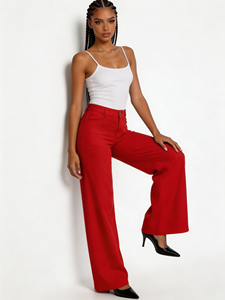 Jean évasé rouge en denim pour <span class=keywords><strong>femme</strong></span>, taille haute, coupe cloche, style rétro streetwear, <span class=keywords><strong>pantalon</strong></span> décontracté à jambe large, tenue pour <span class=keywords><strong>femme</strong></span> - Product Image 6