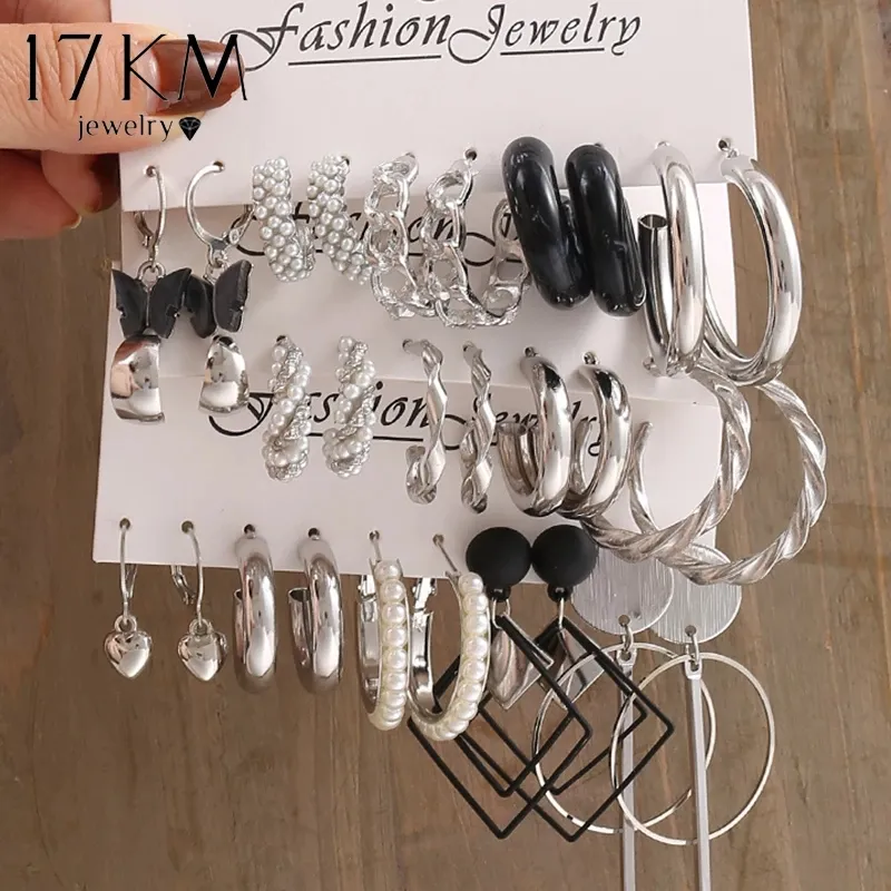 Pearl Silver Color Hoop Earrings Acrylic Dangle Earrings for Women Butterfly Twist Hollow Jewelry Girls Trendy Accessories