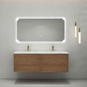 Nordic minimalist <b>walnut</b> rock <b>slab</b> integrated basin with intelligent defogging and moisture-proof bathroom cabinet - Product Image 1