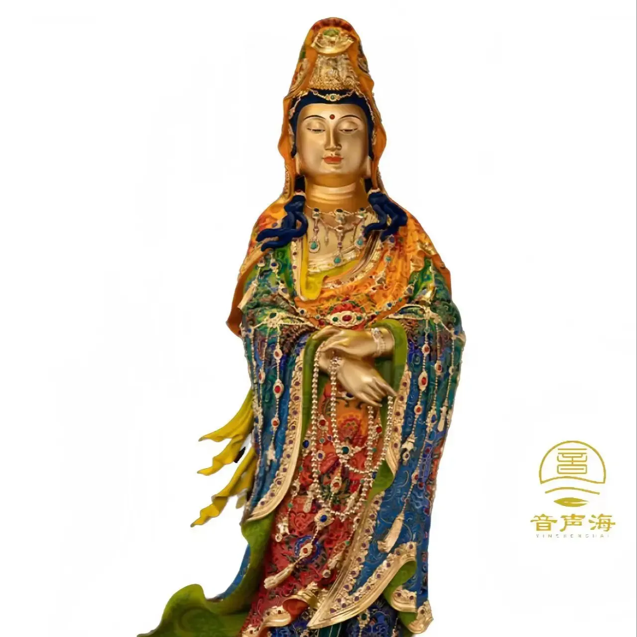 Rosário Guanyin estátua Bodhisattva conjunto de cobre puro com pedras preciosas enfeites de energia Fengshui para escritório doméstico