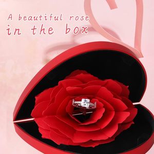 iSuperb Heart Shape <b>Ring</b> <b>Box</b> With Red Rose Flower Velvet Jewelry Gift For Women Valentine'S Day - Product Image 2