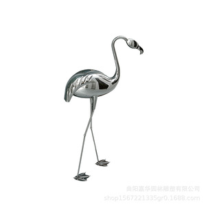Escultura de flamenco de acero inoxidable para exteriores, figura decorativa grande de animal para paisajismo de parques. - Product Image 4