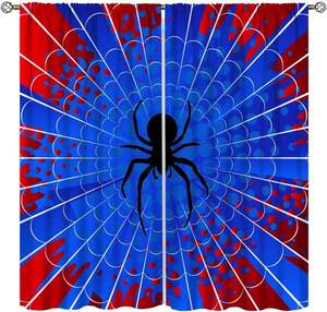 <strong>Superhero</strong> Spider Web <strong>Curtains</strong> Blue Red Window Treatments Kids Boy Bedroom Office Study Spider Print Window Drapes 2 Panel - Product Image 1