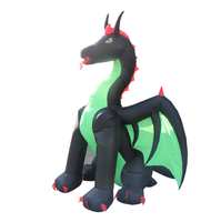 Dragon gonflable à deux têtes qui crache du feu avec squelette, éclairé par des LED, pour la décoration de jardin d'Halloween