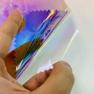 Wholesale iridescent plastic foil-High quality PVC Rainbow Holographic Iridescent Transparent Film for Bags
