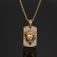 Collier pendentif tête de lion hip-hop RH, haute qualité, plaqué or 18 carats, acier inoxydable, accessoires pour hommes, vente en gros, bijoux de mode