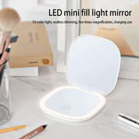 Miroir de poche compact et pliable avec éclairage LED carré, grossissement 3X/5X/10X, logo personnalisable, lumière tricolore