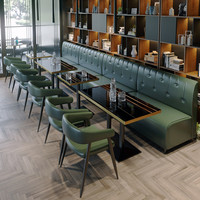 Ensemble de meubles de restaurant de luxe commercial, canapé en cuir noir, table à manger en marbre et chaises, sièges de banquette pour club, café, pub, bar