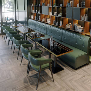 Set di Mobili di Lusso per Ristorante Divano <span class=keywords><strong>in</strong></span> Pelle Nera <span class=keywords><strong>Tavolo</strong></span> <span class=keywords><strong>da</strong></span> <span class=keywords><strong>Pranzo</strong></span> <span class=keywords><strong>in</strong></span> <span class=keywords><strong>Marmo</strong></span> e Sedie Sedute a Panca per Club Caffè Pub Bar - Product Image 4