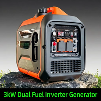 Générateur Inverter Super Silencieux 3000W Double Carburant Essence/Gaz, Centrale Électrique Portable à Démarrage Électrique Instantané