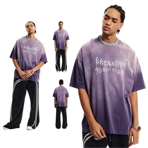 Ropa para Hombre, Colección Primavera Verano 2025, Marca de Moda Urbana, Tejido de Punto, Estilo Casual Holgado, Degradado con Diseño de Hojas, Manga Corta - Product Image 1