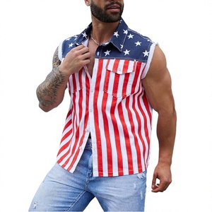 Gilet Mensa à rayures en T pour hommes et garçons, été, respirant, en denim polyester/coton - Product Image 2
