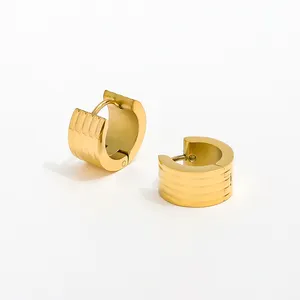 Fenny 18K Gold Plated Classic Chunky Layered Band Huggie Earring Tarnish Free Wholesale Stainless Steel Ladies Jewelry