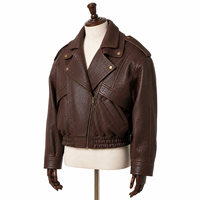 Blouson en Cuir de Mouton Véritable Marron Cacao pour Femme, Col Double, Fermeture Éclair, Écologique, Anti-Plis, Court, Automne, Complet