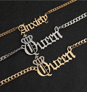 Colar de letras personalizadas de aço inoxidável banhado a ouro joia de casal pingente personalizado