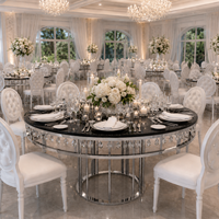 Table de réception ronde de luxe en acier inoxydable doré pour événements de mariage et hôtels