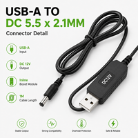 Câble de suralimentation USB 5V vers 12V, connecteur mâle DC 5521, conducteur CCA, circuit intelligent, plug-and-play pour caméra CCTV