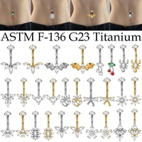 YW ASTM F136 cincin tindik perut Titanium CZ zirkon cincin kancing perut barbel melengkung cincin perut 14G perhiasan tindik pusar