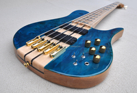 Guitare basse électrique Flyoung Musical Instruments bleue à 5 cordes, manche traversant le corps
