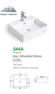 <span class=keywords><strong>Lavabo</strong></span> Moderno Rettangolare in Ceramica Bianca con Foro Integrato per Rubinetto e Troppopieno per Progetti Alberghieri e Residenziali - Product Image 6