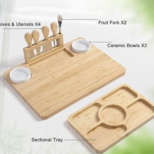 Bamboo <b>Cheese</b> Board <b>Set</b> With <b>Knife</b> 4 Pieces Durable Cutting Board For Food Serving - Product Image 2