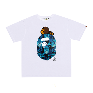 T-shirt en coton tricoté 100% 280g à manches courtes et col rond pour homme, coupe classique, avec motif logo imprimé dessin animé singe formel - Product Image 4