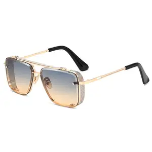 Hochwertige Luxus-Marken designer Herren Shades Steampunk Goldene Sonnenbrille Übergroße Metall-Sonnenbrille mit flachem Oberteil