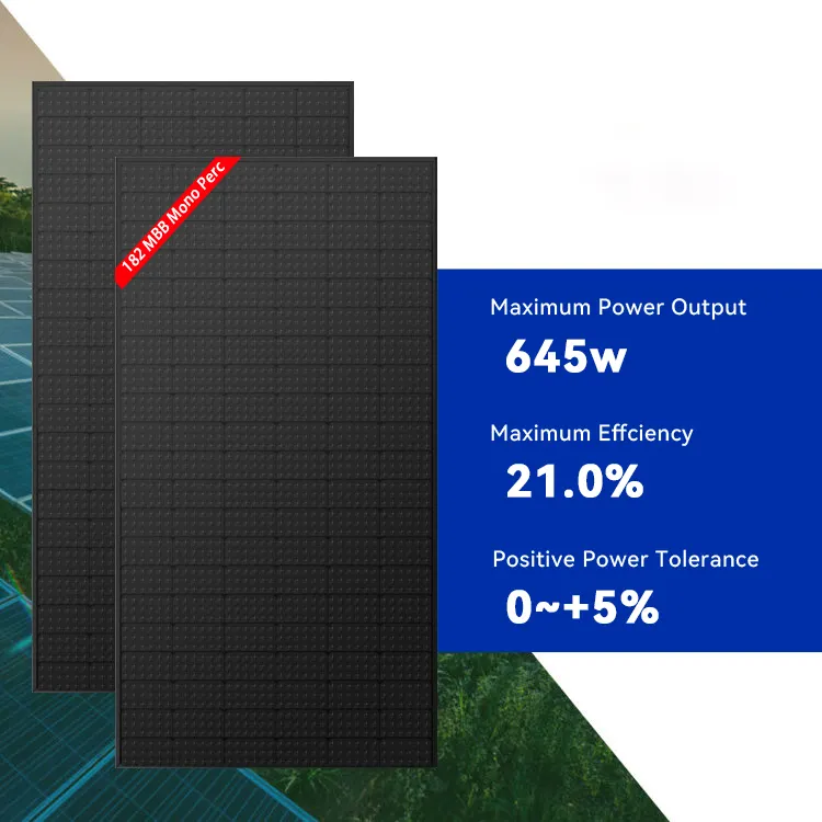 グレードA182mmNタイプハーフセル635w640w 645w 650w 660wPvモジュール太陽光発電単結晶オールフルブラックモノラルソーラーパネル