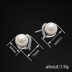 E3988 Orecchini di perle in oro bianco con diamanti naturali taglio brillante rotondo, gioielli classici da donna per matrimonio - Product Image 5