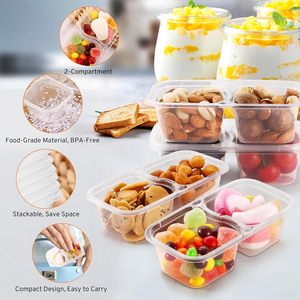 Boîtes à condiments à double compartiment avec fourchettes pour repas à emporter, boîtes transparentes épaisses réutilisables, 20 pièces - Product Image 1