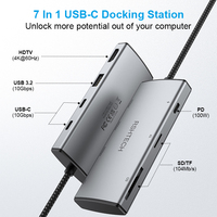 OEM ODM Mini Dock Station al por mayor 7 en 1 Dock Dual Usb C Hub SD/TF 10Gbps Video Usbc Multiport Adapter 7 en 1 Hub Usb Switch