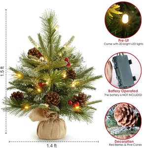 Cao Cấp Spruce Bản Lề Tabletop Lights Tuyết Đổ Xô Mini Cây Với Thông Nón Cây Giáng Sinh - Product Image 2