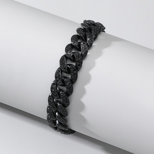 Pulsera de Aleación Estilo Punk Hiphop con Cadena Cubana y Diamantes de Imitación Negros, Pulseras para Hombre con Personalidad, Joyería de Lujo Ligero y de Moda - Product Image 6