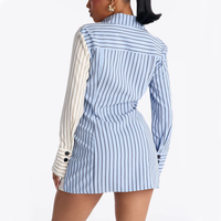 Robe chemise mini rayée à col en V sur mesure, boutonnée, plissée, en coton contrastant, ajustée, sexy et élégante pour femme – Vente en gros