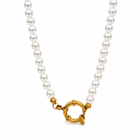 Collier de perles dorées avec fermoir circulaire, pendentif rond, bijoux à la mode pour femmes, cadeau pour un usage quotidien