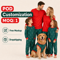Ensemble de pyjamas de Noël personnalisés rouge et vert à motif Henley pour toute la famille, en polyester, pour hommes, femmes et enfants, livraison directe, POD, MOQ 1 pièce