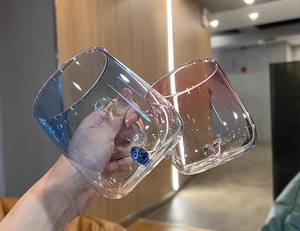 Vaso de cristal de pareja de Corazón Azul degradado, taza de agua de leche creativa de una sola capa, regalo romántico cálido para <span class=keywords><strong>aniversario</strong></span>, Día de San Valentín - Product Image 2