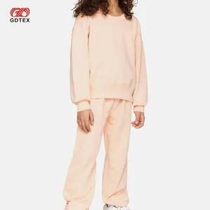 GDTEX, французский махровый 100%, хлопковый однотонный Детский свитшот с открытыми плечами, уличная одежда и штаны, комплект из 2 предметов, Детский свитшот