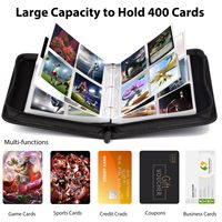 Binder Kartu Kulit PU 4 Kantong dengan Resleting, Album Kartu Bisnis Kapasitas 400 untuk Kartu TCG dan Kartu Olahraga Grosir
