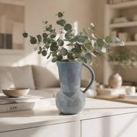 Vase en céramique fait main ARM LVG Wabi Sabi en grès et porcelaine, forme de gourde, gris foncé mat, avec poignée, pour décoration florale de table