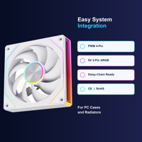Ventilateur de boîtier PC PWM ARGB blanc 120 mm OK120 WH, silencieux 20dBA, synchronisation 5V en chaîne pour PC de jeu, fournisseur OEM en gros
