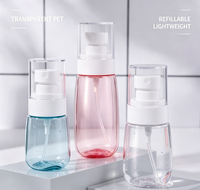 Vente en gros de flacons pulvérisateurs transparents à logo personnalisé de 30 à 80 ml, en plastique coloré, pour une utilisation en voyage