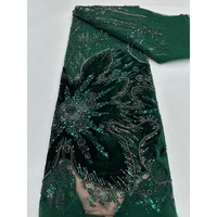 NOUVEAU Tissu en dentelle africaine perlée en velours 2026 – Tissu en dentelle française brodé vert de haute qualité pour la couture de robes de mariée