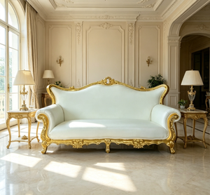 <span class=keywords><strong>Canapé</strong></span> deux places européen en bois massif sculpté doré, cuir blanc, pour hall d'hôtel, banquet de mariage, villa, salon - Product Image 2