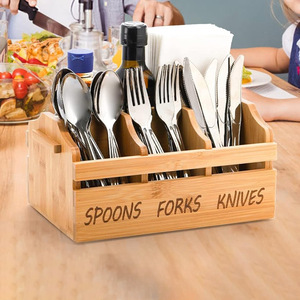 Bamboo Tableware Organizer <b>Box</b> 24.5x8.5x17.15cm Multi-Purpose <b>Storage</b> For Spoons Forks Knives <b>Kitchen</b> Utensils - Product Image 1