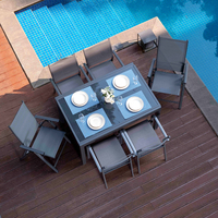 HOMFUL-Table extensible de jardin en verre imprimé d'extérieur, cadre en aluminium, tout temps, avec cadre en aluminium