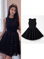 Robe Courte Femme en Maille Plissée sans Manches à Volants Superposés en Dentelle Élégante, Coupe Évasée, Personnalisable par l'Usine AIMEISI